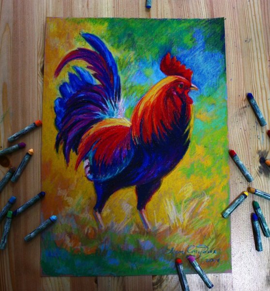 Петушок пастелью