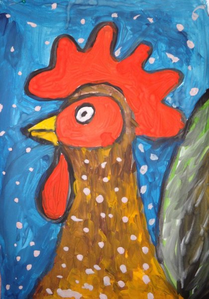 Петух гуашь с детьми