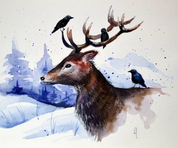 Олень гуашью