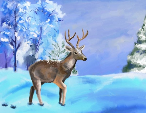Сказочный зимний олень