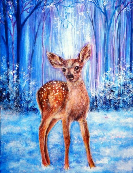 Олень пастелью