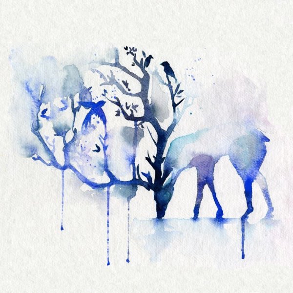 Очертание оленя акварелью