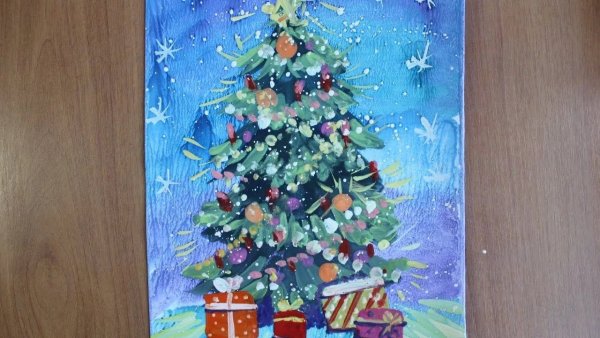 Новогодняя елка гуашью