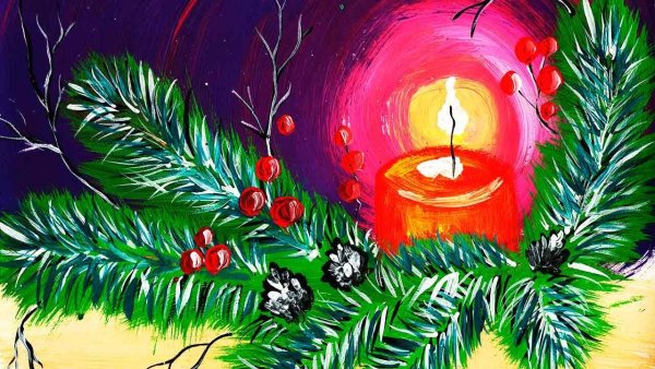 Рисование ветки ели гуашью детям