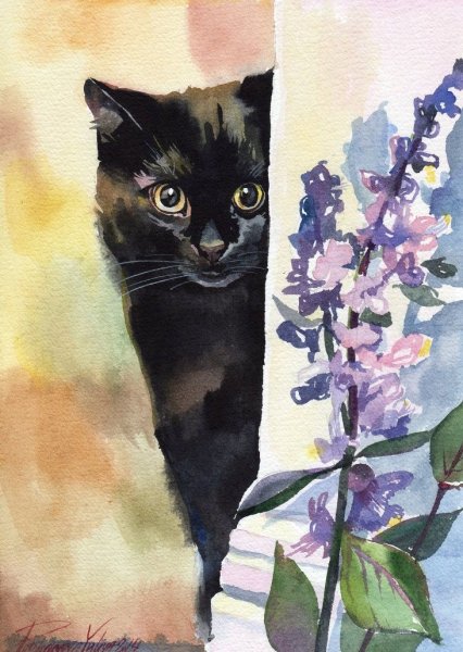 Кошка гуашью