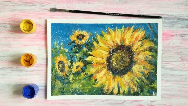 Рисование подсолнухов гуашью