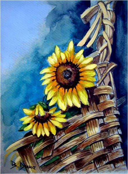 Подсолнух красками