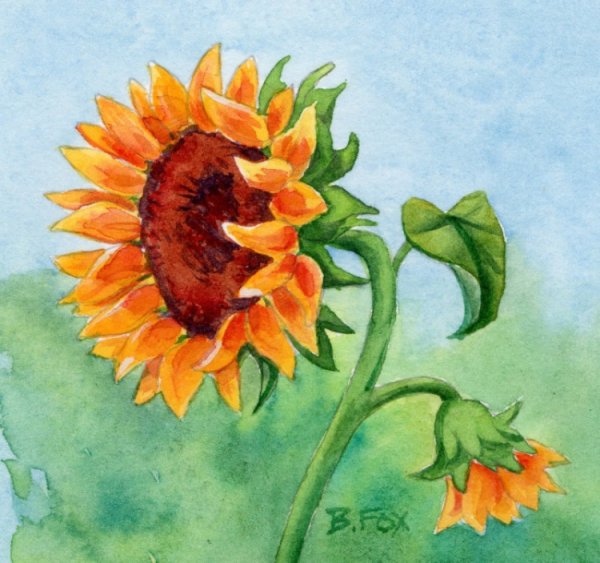 Подсолнух акриловыми красками для начинающих
