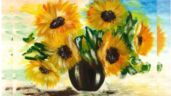 Рисование красками подсолнух