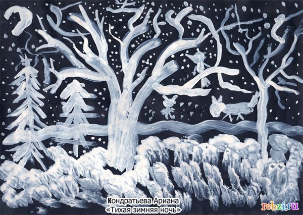Рисование зимняя ночь