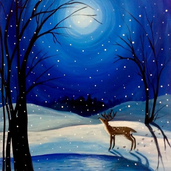 Зимний пейзаж гуашью