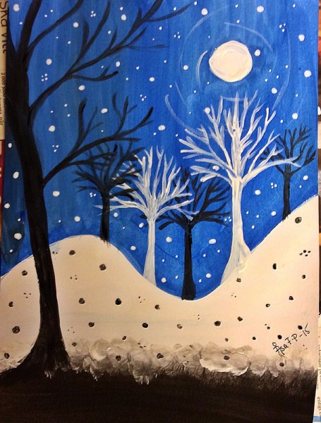 Зима гуашью для детей