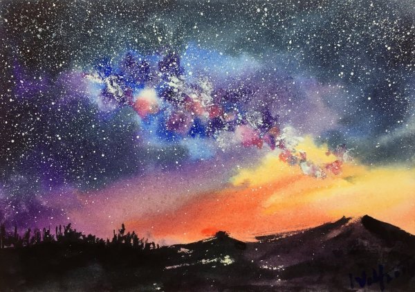 Ночной лес красками