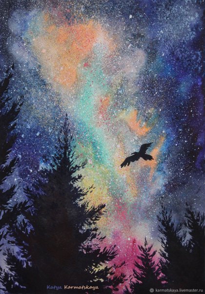 Ночное небо гуашью