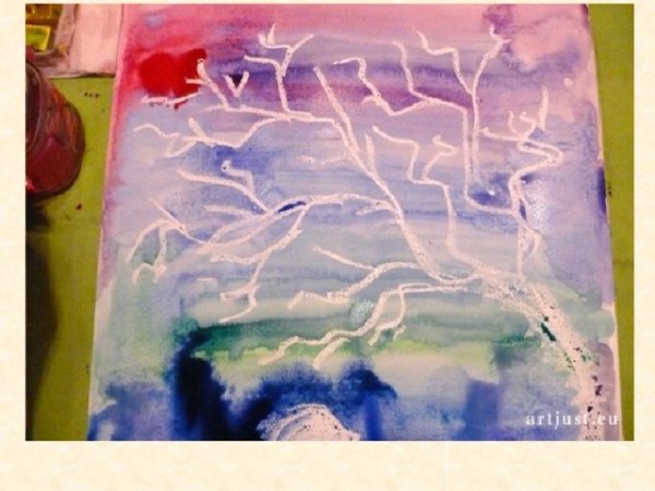 Рисование свечой и акварелью