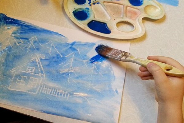 Рисование воском и акварелью