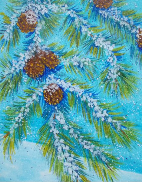 Еловые ветки гуашью