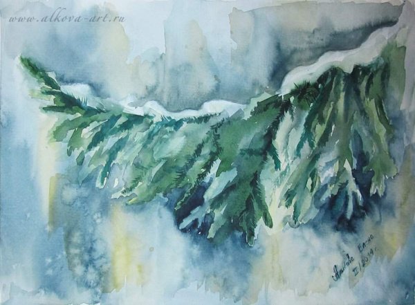 Елка акварель