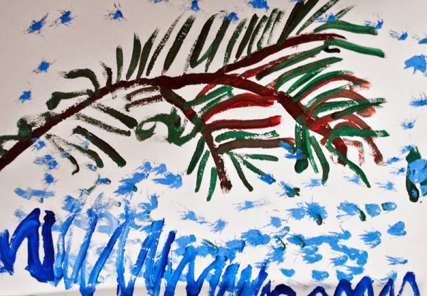 Еловая ветка рисование в подготовительной группе