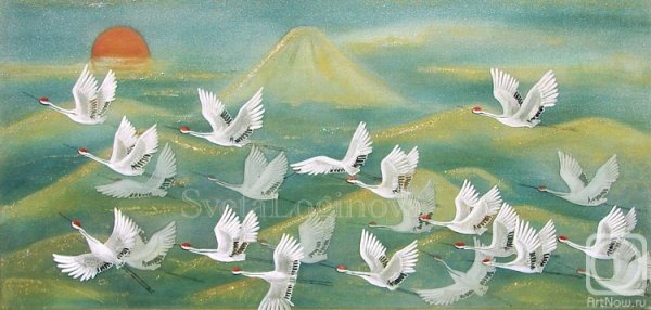 Стая белых журавлей в живописи