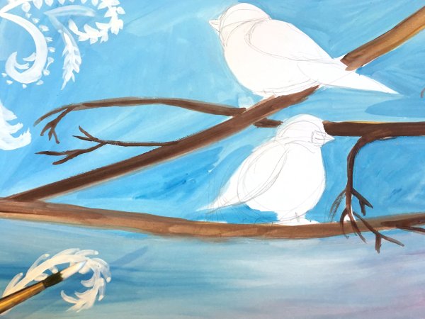 Снегирь гуашью поэтапно