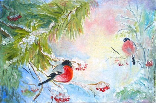 Снегири и дети в живописи