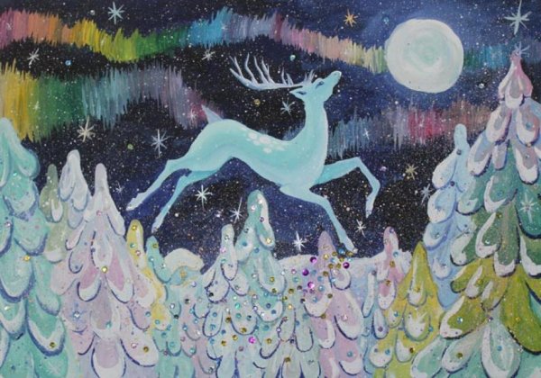 Новогодний пейзаж гуашью