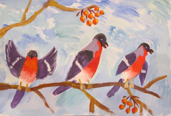 Снегирь гуашью