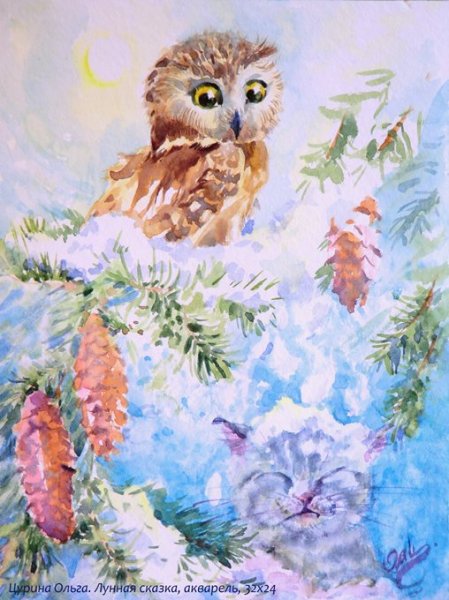 Новогодний пейзаж гуашью