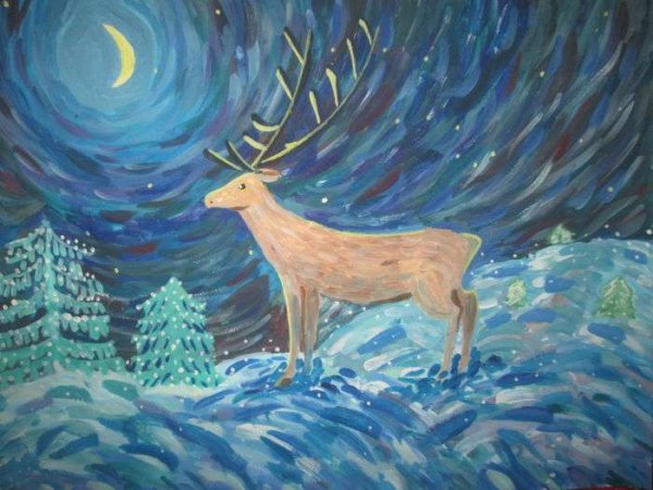 Зимний пейзаж гуашью для детей