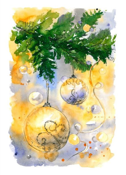 Новогодние рисунки акварелью