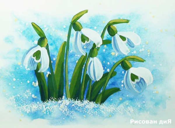 Правополушарное рисование подснежники для детей