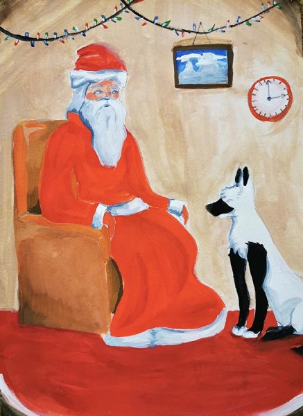 Портрет Деда Мороза гуашью