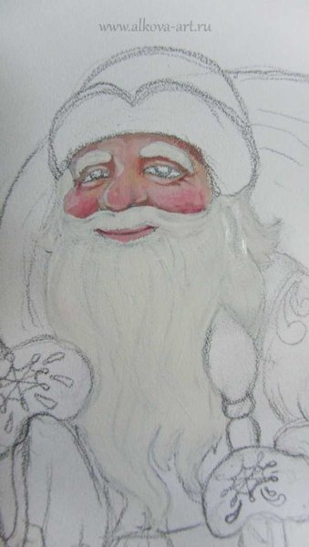 Портрет Деда Мороза карандашом