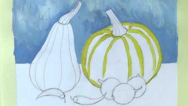 Поэтапное рисование гуашью тыквы