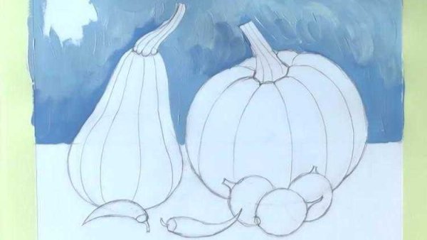 Поэтапное рисование гуашью тыквы