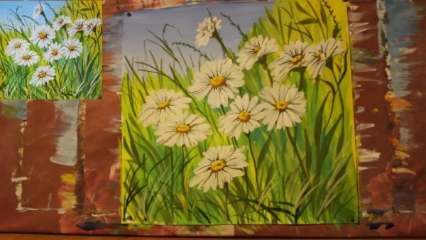 Рисование Ромашковое поле гуашью