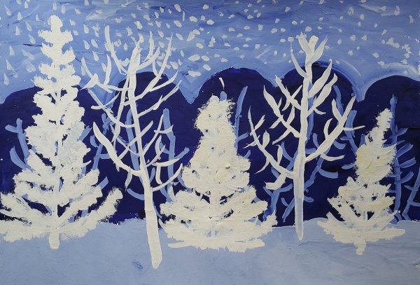 Рисование зимний пейзаж