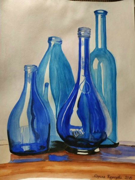 Стеклянные предметы акварелью