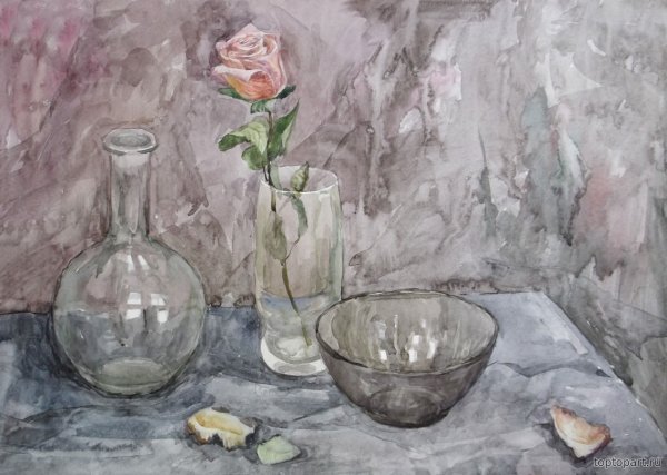 Стеклянный кувшин акварелью