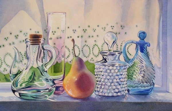 Стеклянные предметы акварелью