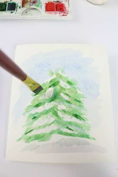Рисование акварелью елка