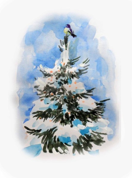 Елка акварель