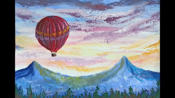 Акварель горы воздушные шар