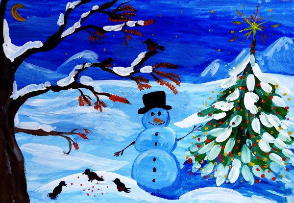 Нарисованный новогодний лес