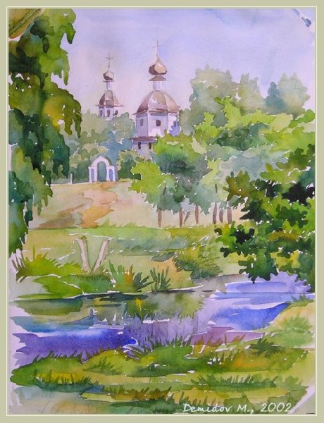 Пленэр Церковь акварелью