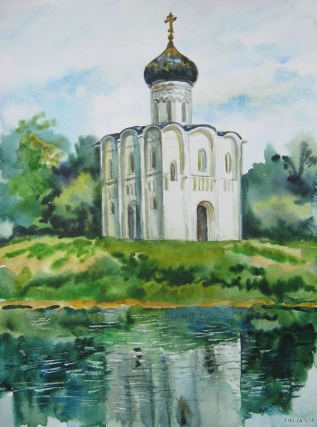 Храм Покрова на Нерли акварелью