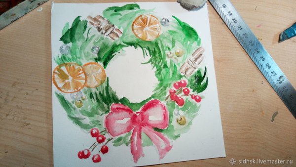 Рисование в подготовительной группе Рождественский венок