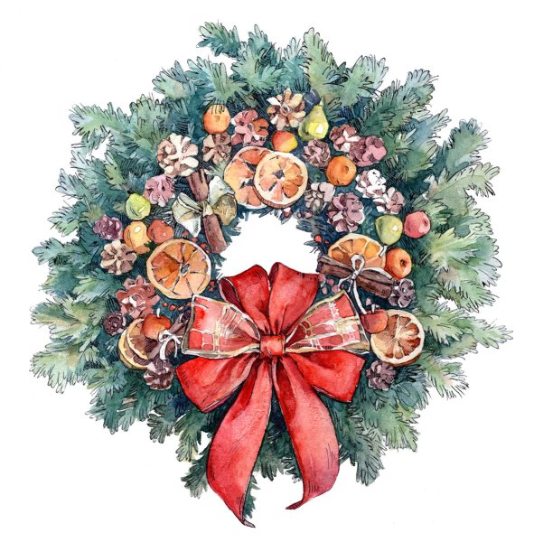 Акварельные новогодние венки