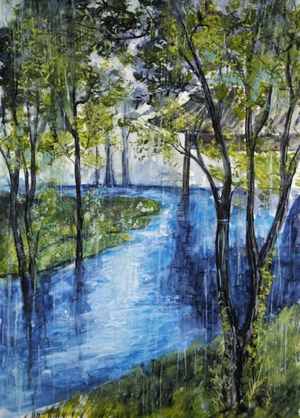 Дождливый пейзаж гуашью